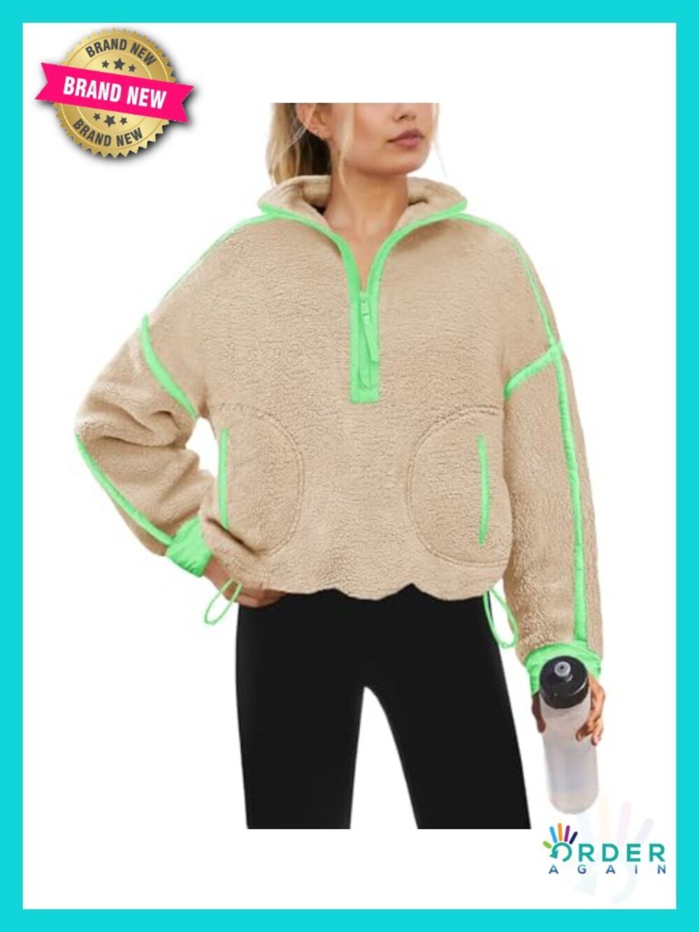Womens Quarter Zip Sherpa Fleece Jacket Oversized Fuzzy Pullover